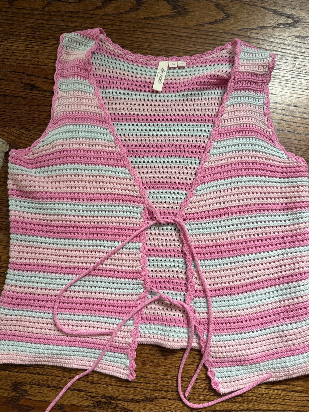 Crochet Tie-Front Tank Vest  - Candy Stripe